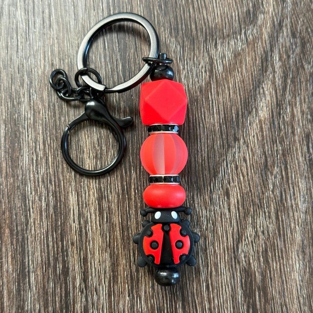 New Handmade Red & Black Ladybug Keychain/Zipper Pull/Bag Charm Silicone Bead